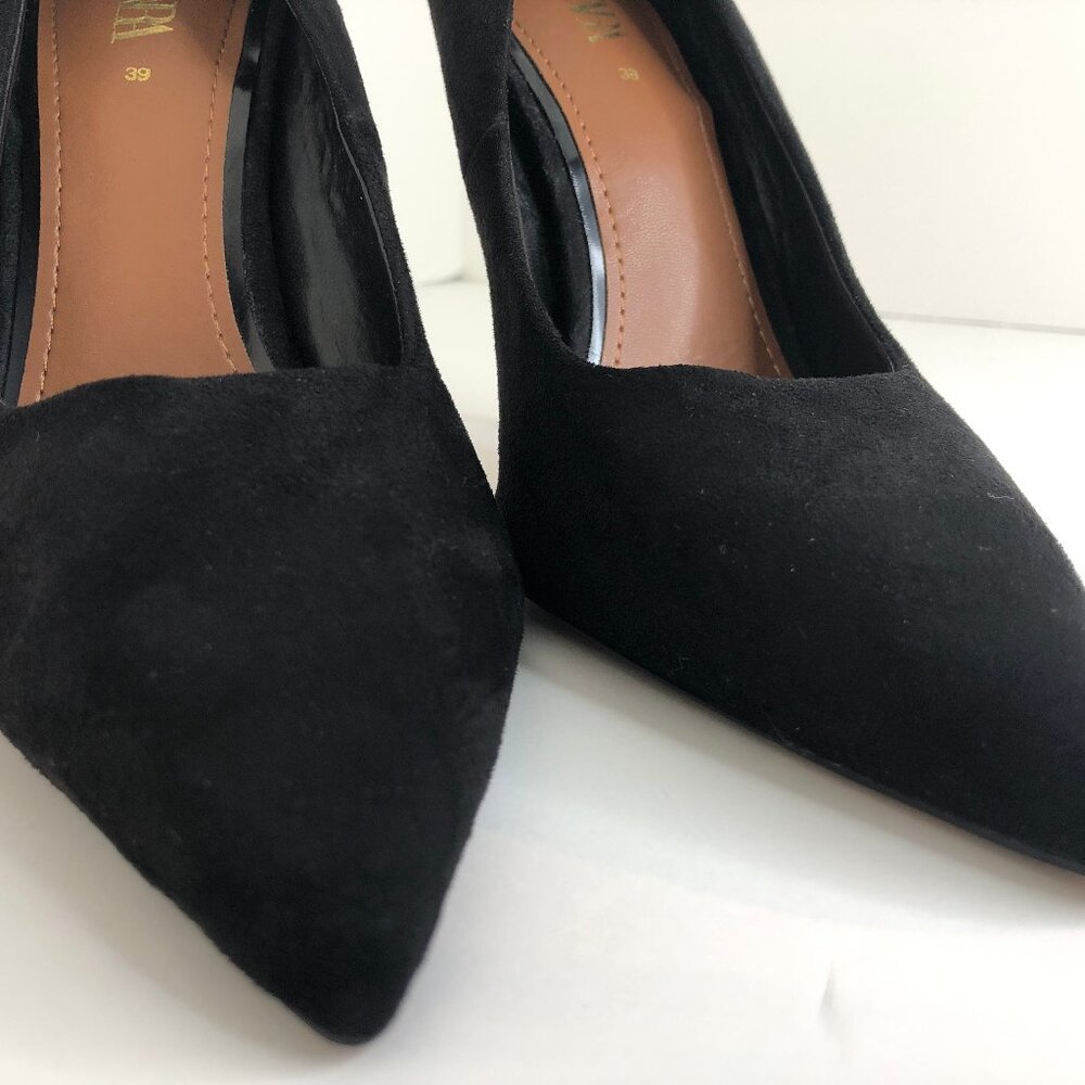 Zara Black Faux Suede Tortoise Shell Heels - Size 39 (US 8) - Picture 6 of 8